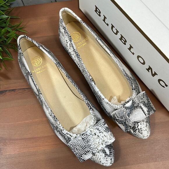 BluBlonc Maya Snake Leather Pointed-Toe Bow Flats Size 38 US 8 - Picture 2 of 10